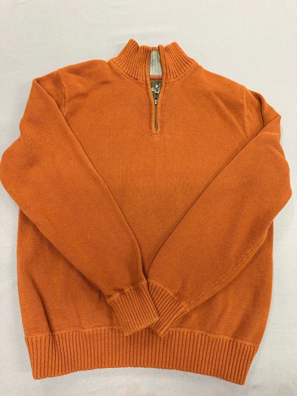 Eddie Bauer Men's Large Rust Pullover Sweater Quarter Zip Cotton Knit Fall Casua